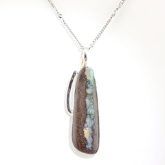 Handmade Australian Boulder Opal Pendant Necklace Sterling Silver Light Pillar