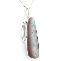 Handmade Australian Boulder Opal Pendant Necklace Sterling Silver Light Pillar