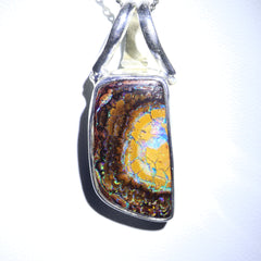 Handmade Australian Boulder Opal Pendant Necklace Sterling Silver Sun Drift