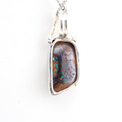 Handmade Australian Boulder Opal Pendant Necklace Sterling Silver Sun Drift