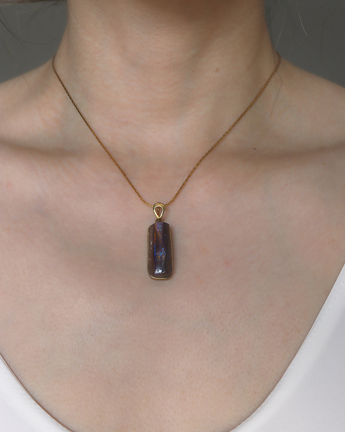 Golden Column Solid Australian Opal Necklace