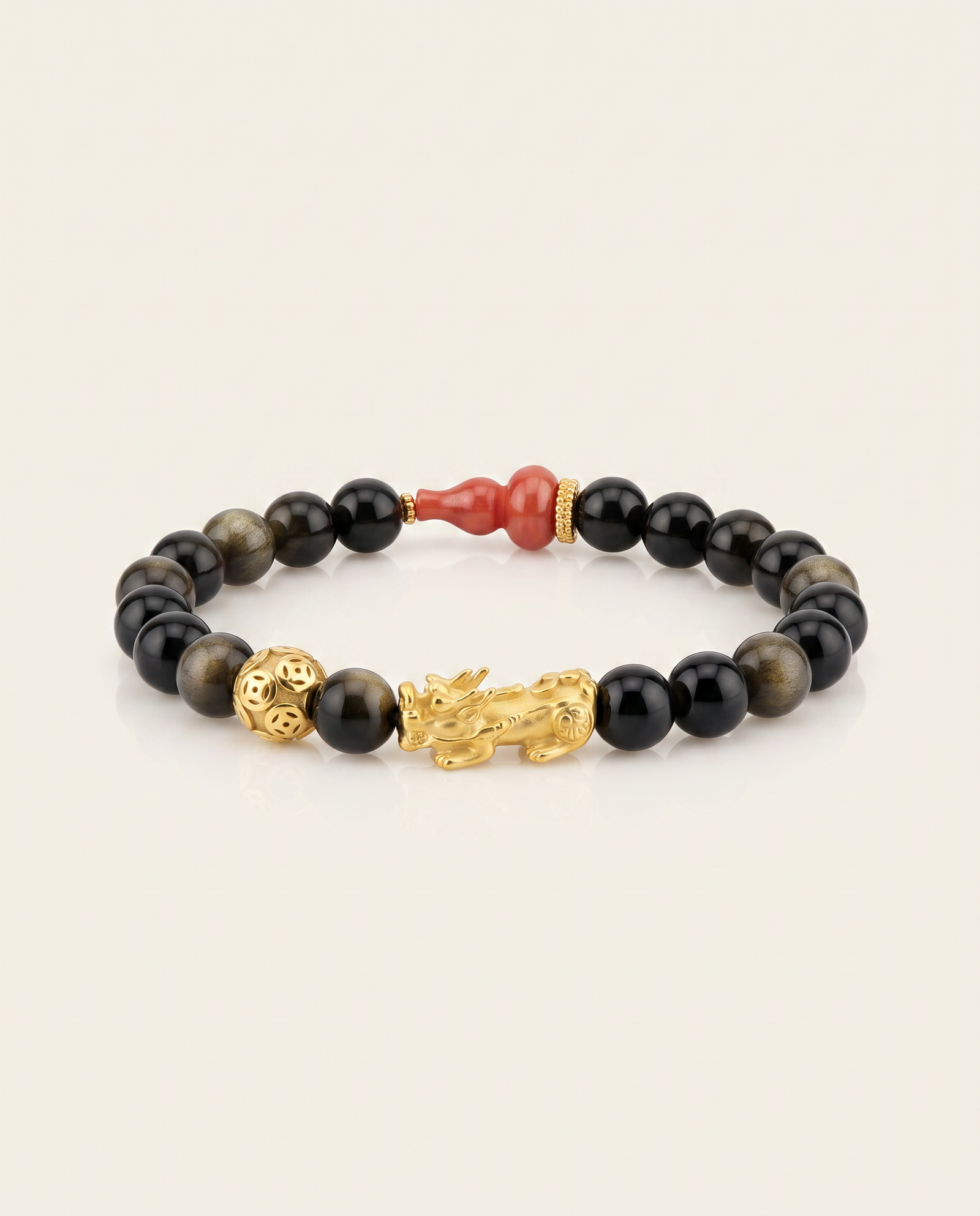 Mini Wealth Charm | Pixiu Dragon Obsidian & Hulu Bracelet