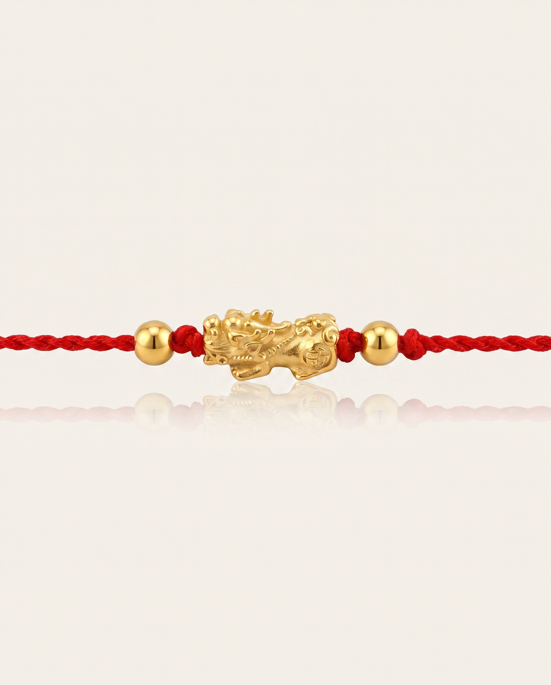 Pixiu Dragon with 2 Beads Red String Bracelet, alternate view