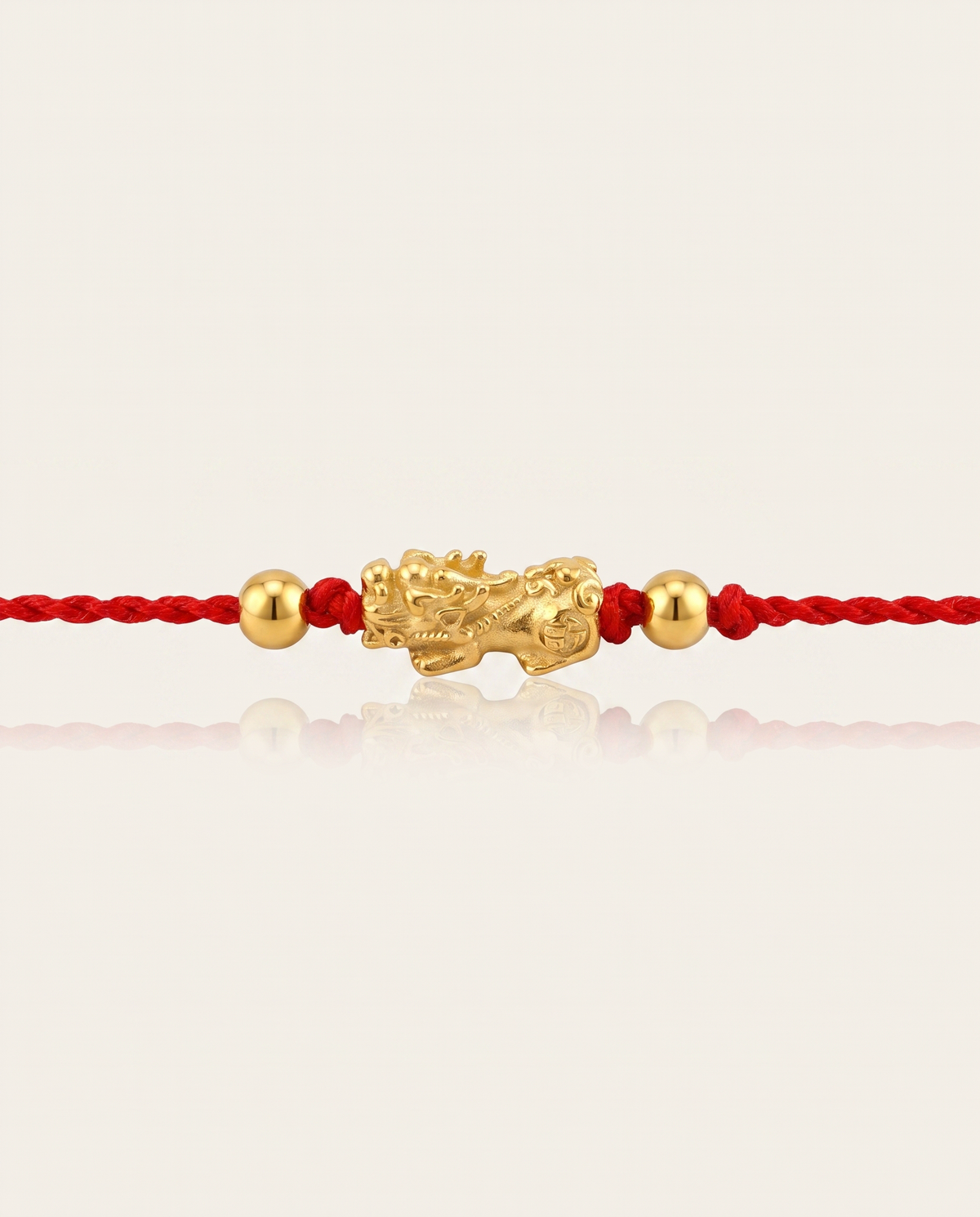 Pixiu Dragon with 2 Beads Red String Bracelet, alternate view