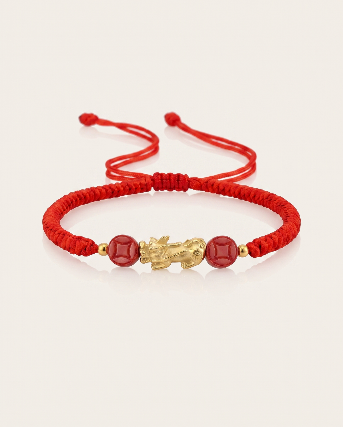 Pixiu Dragon with Cinnabar Lucky Coin Beads Red String Bracelet