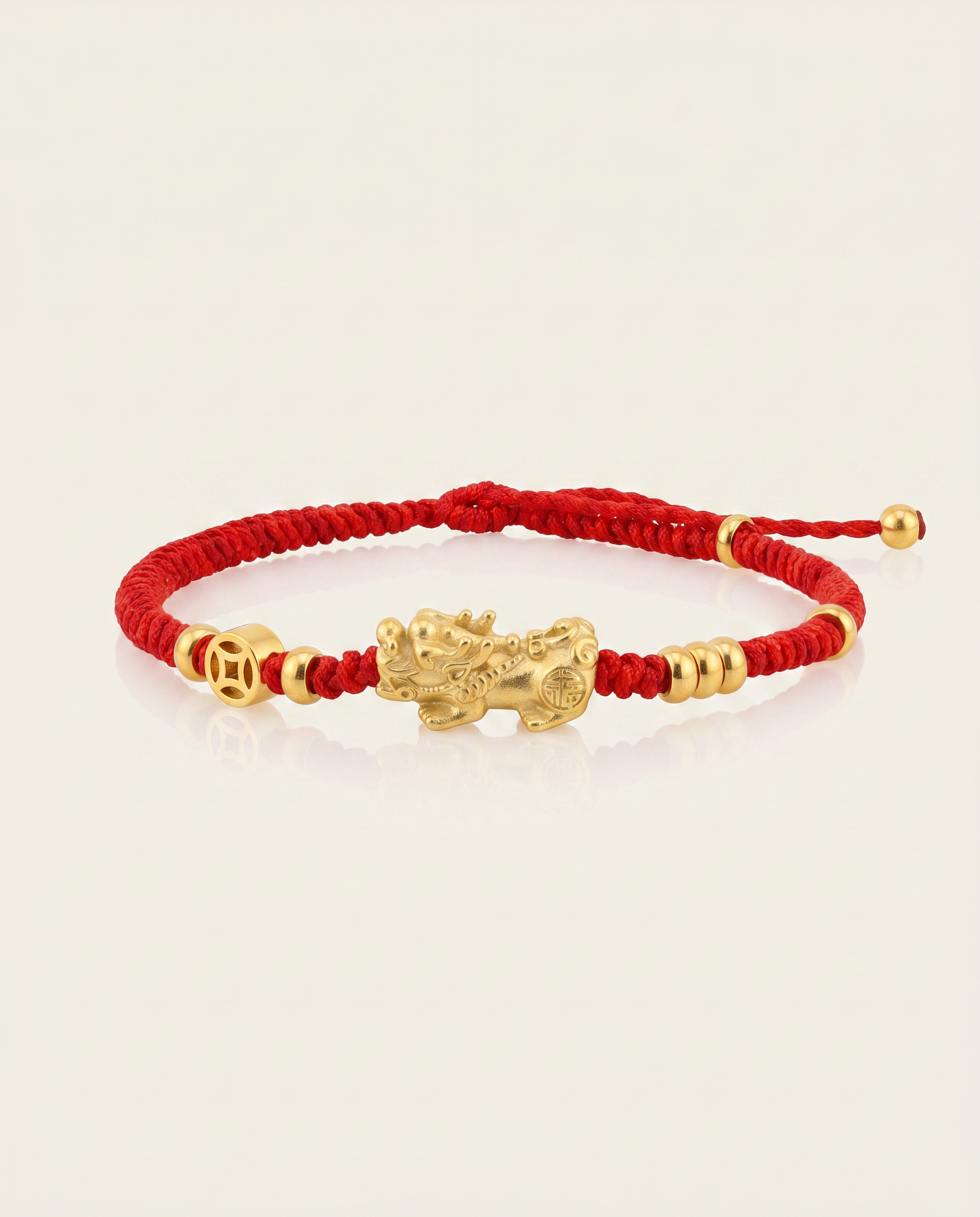 Pixiu Dragon with Lucky Coin Red String Bracelet