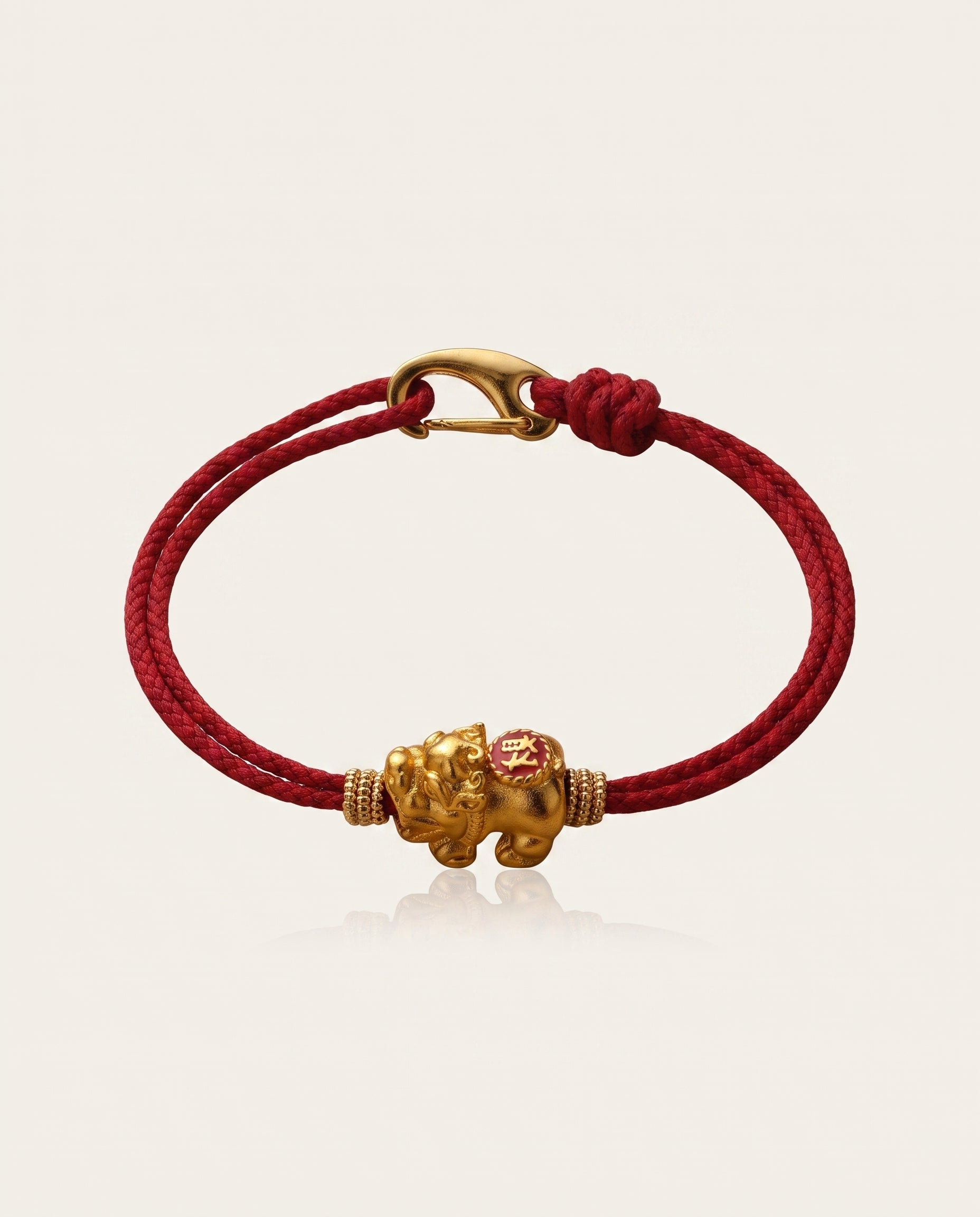 Baby Pixiu Dragon Red String Bracelet with golden buckle