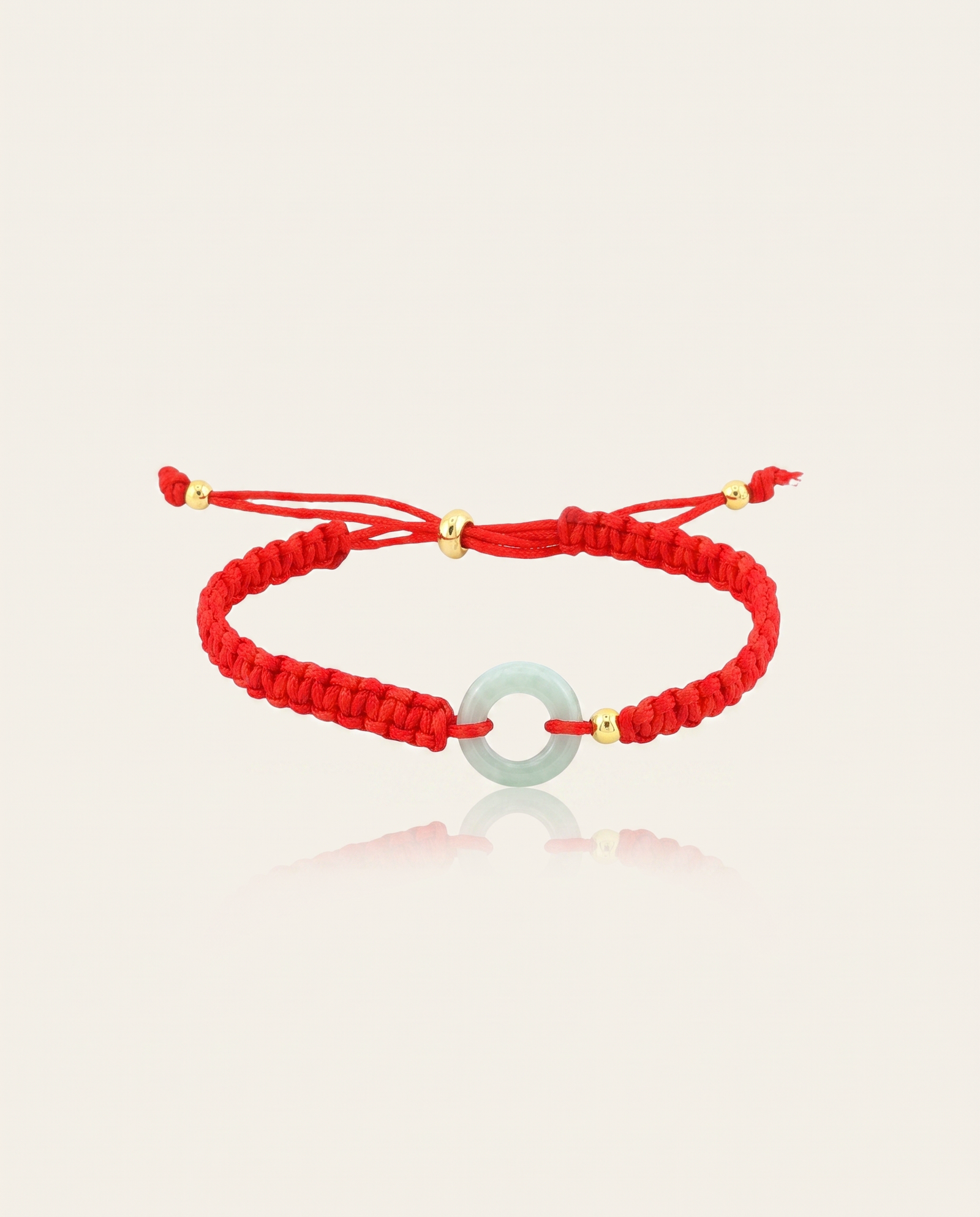 Small Jade Donut Adjustable Red String Bracelet
