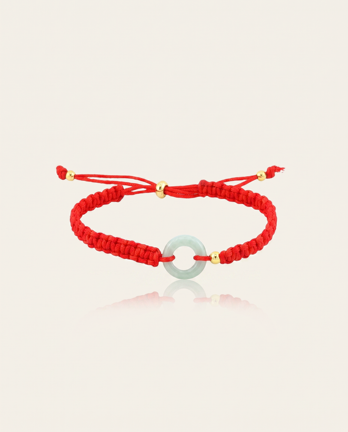 Small Jade Donut Adjustable Red String Bracelet