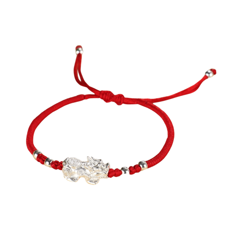 Silver Pixiu Dragon Adjustable Red String Bracelet