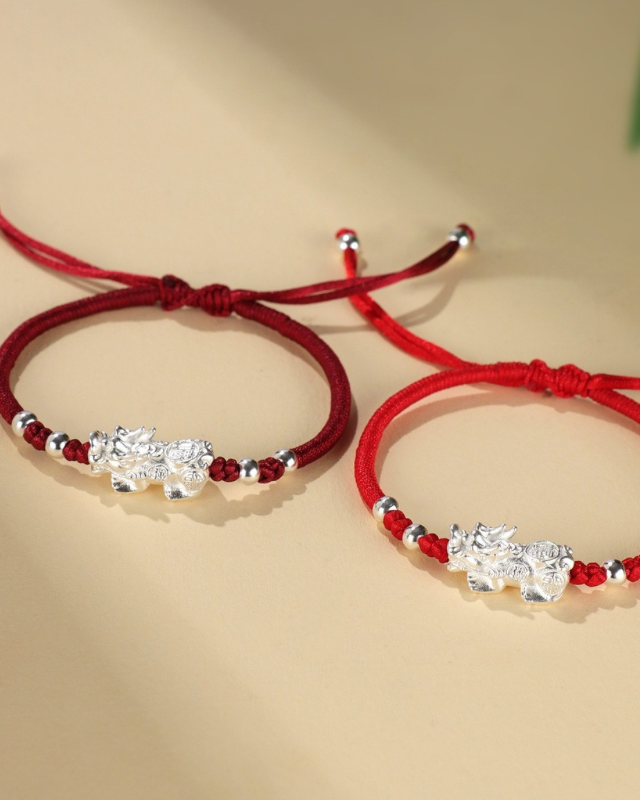 Pixiu Dragon Adjustable Red String Bracelet, alternate view