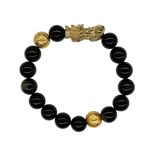 Wealth Charm | Pixiu Obsidian Bracelet (Large Beads)