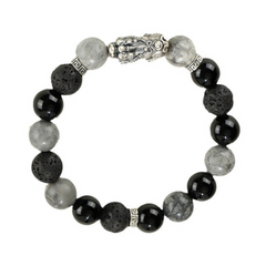 Shadow Shield Wealth Charm  |  Silver Pixiu Obsidian Bracelet