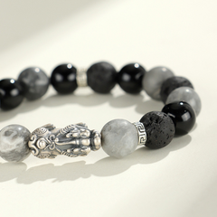 Shadow Shield Wealth Charm  |  Silver Pixiu Obsidian Bracelet