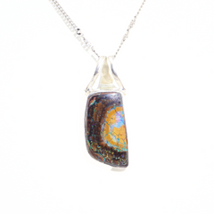 Handmade Australian Boulder Opal Pendant Necklace Sterling Silver Sun Drift