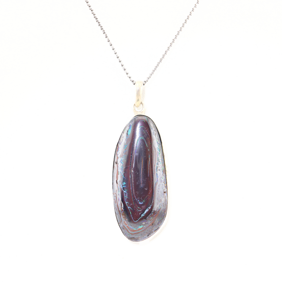 Handmade Australian Boulder Opal Pendant Necklace Sterling Silver Earth Vessel