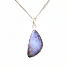 Handmade Australian Boulder Opal Pendant Necklace Sterling Silver River Flame