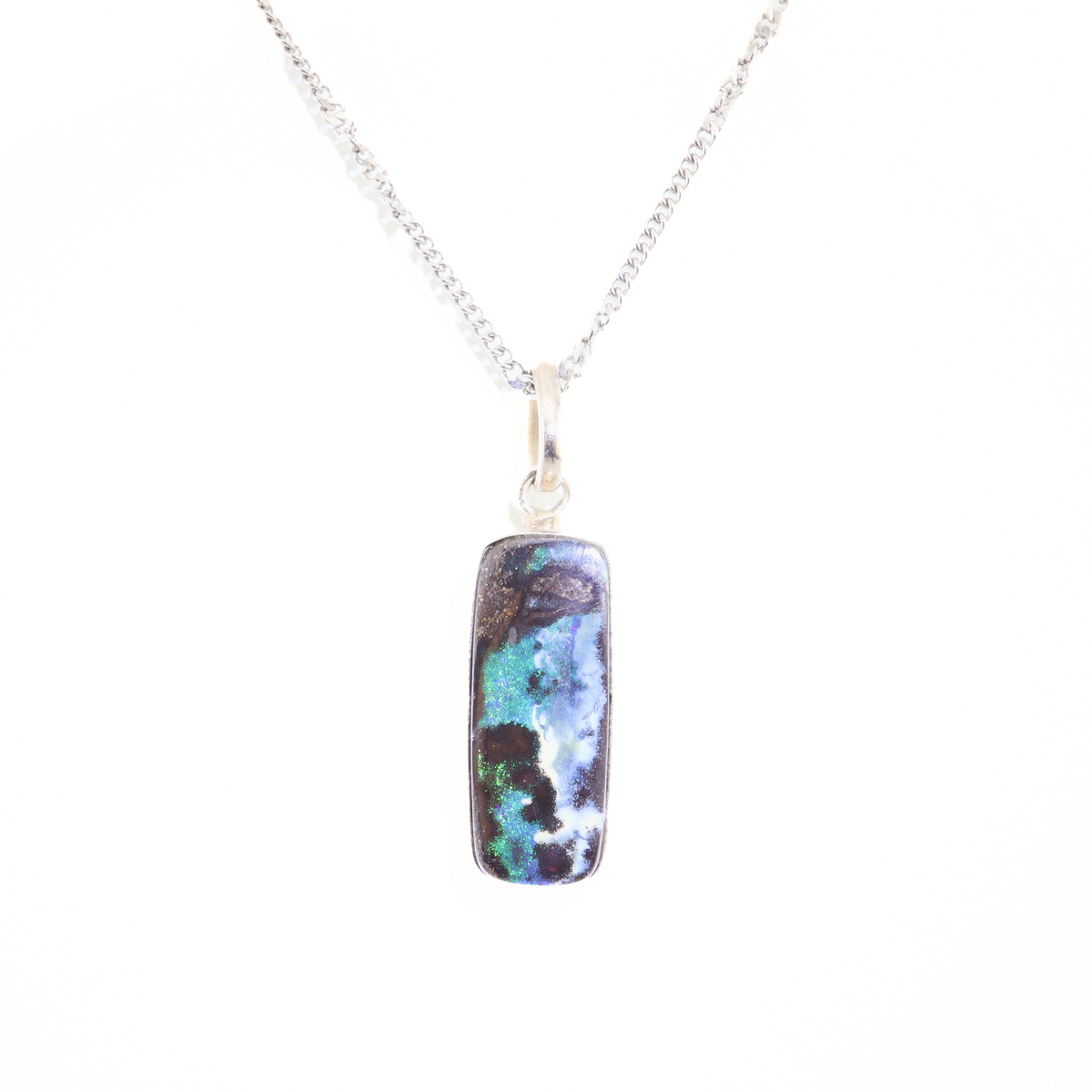 Handmade Australian Boulder Opal Pendant Necklace Sterling Silver Earth Pillar