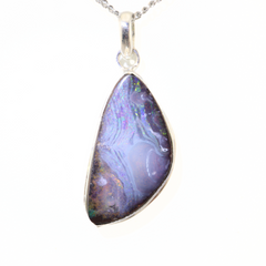 Handmade Australian Boulder Opal Pendant Necklace Sterling Silver River Flame