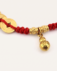 Five Emperors Coin with Hulu Red String Bracelet, side view