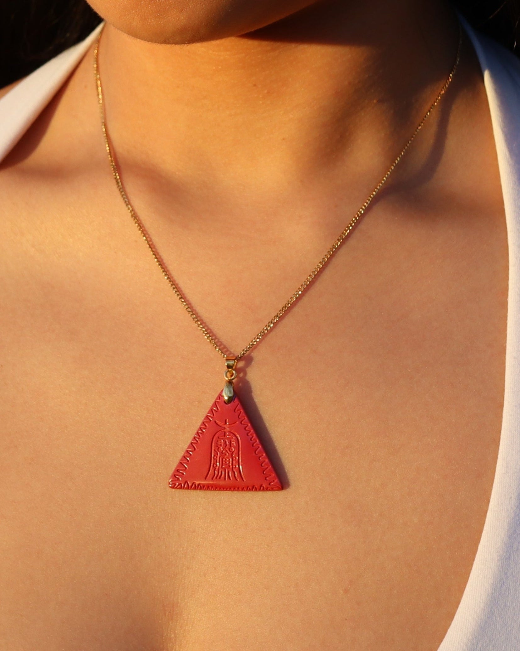 Amitabha triangle cinnabar pendant necklace worn