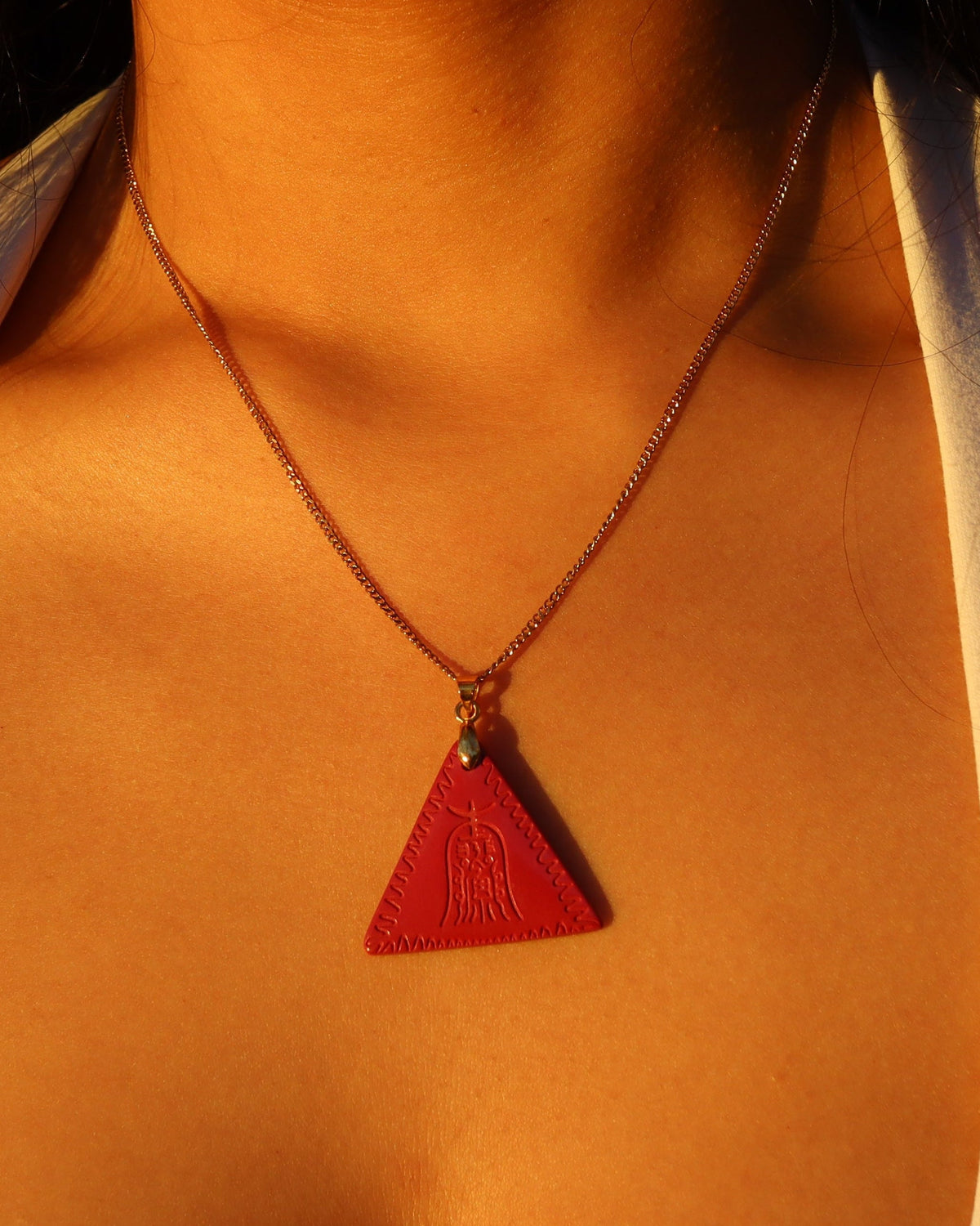 Amitabha triangle cinnabar pendant necklace worn