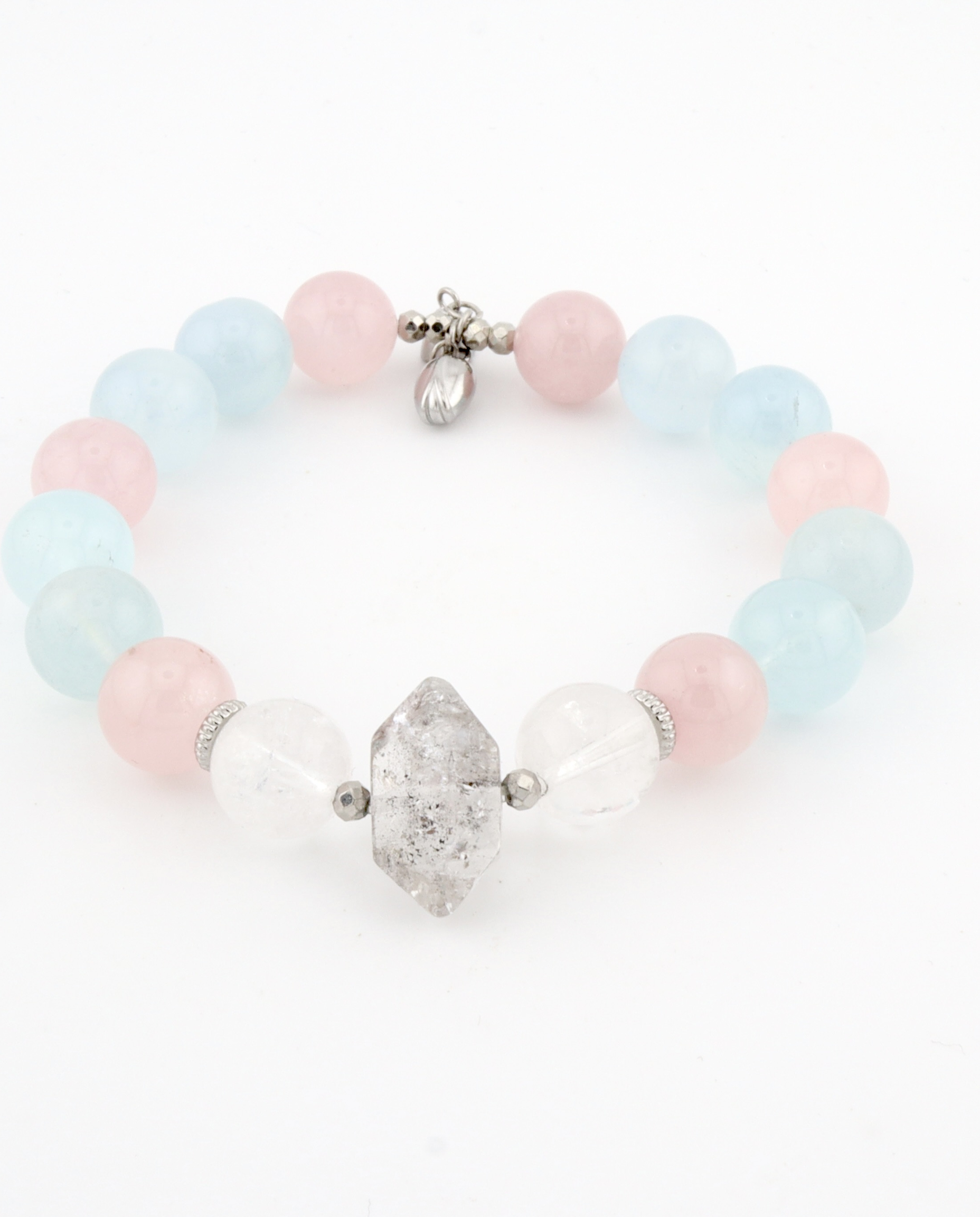 Aquamarine and rose quartz crystal bracelet