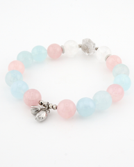 Aquamarine and rose quartz crystal bracelet, charm detail