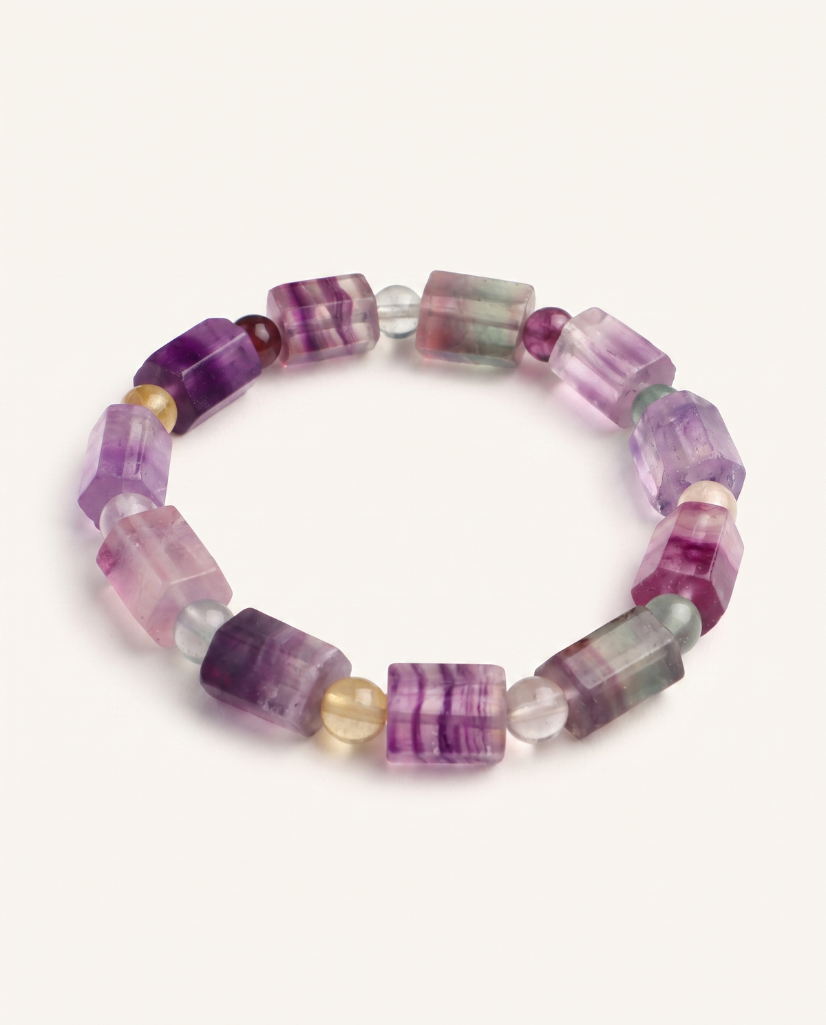 Rainbow Fluorite Cylinder Bracelet, alternate view