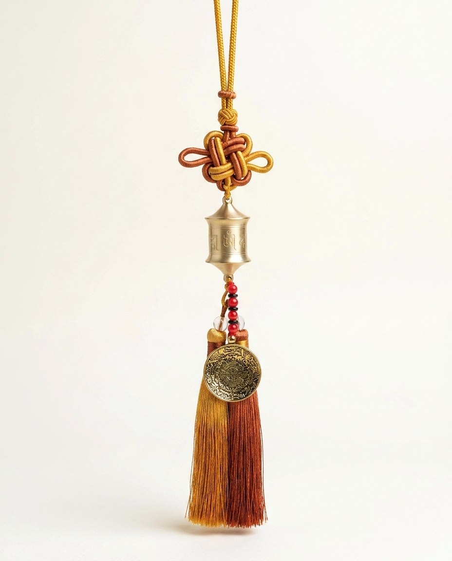 Tibetan Prayer Wheel Charm — Brown