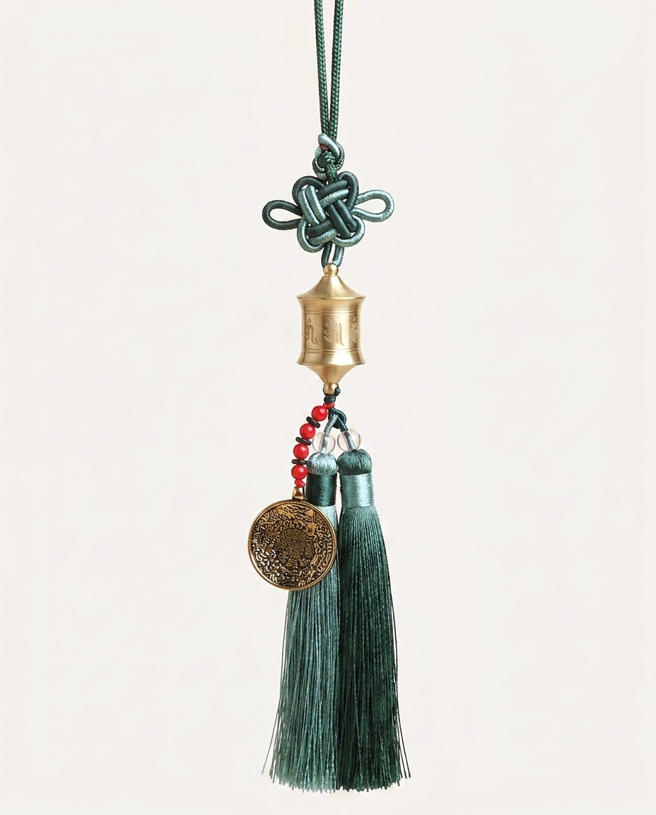 Tibetan Prayer Wheel Charm — Green
