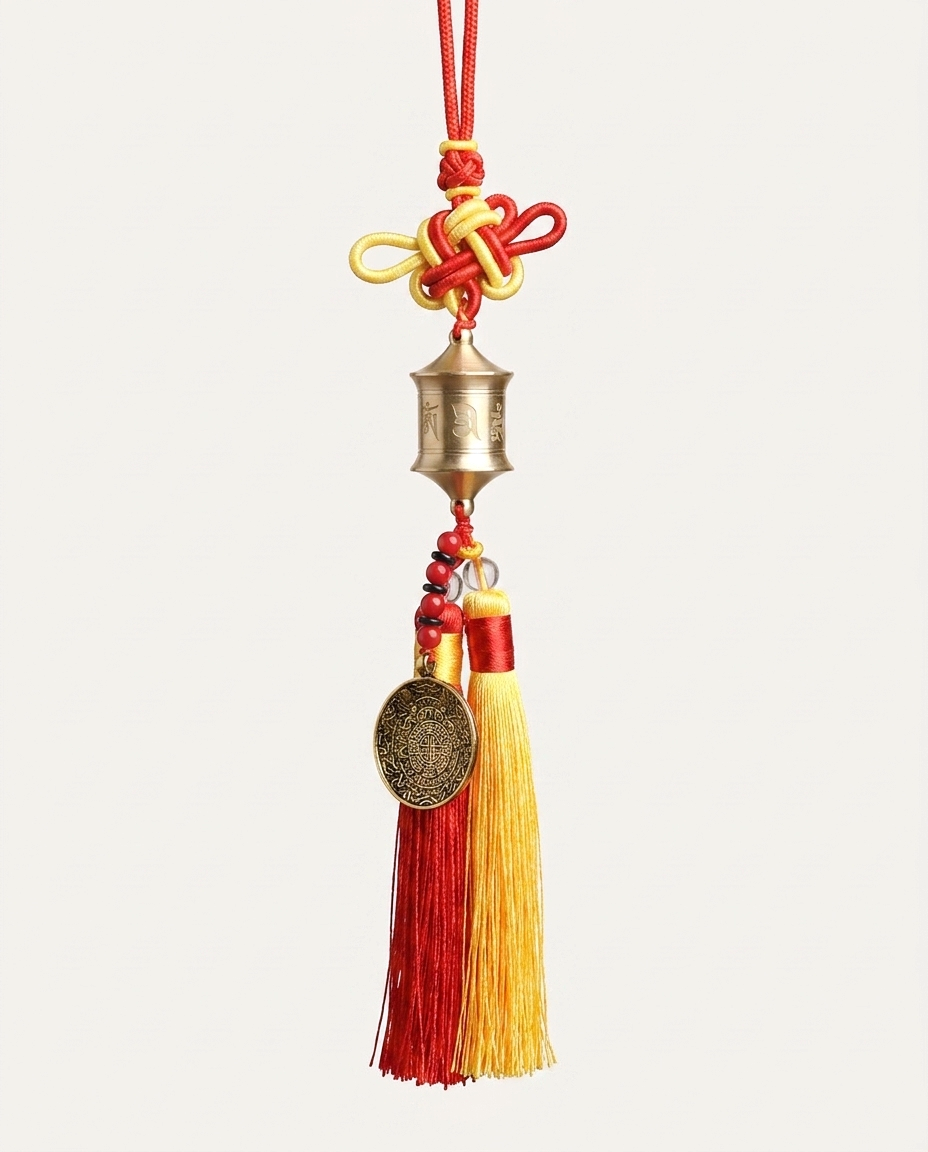 Tibetan Prayer Wheel Charm — Red & Yellow