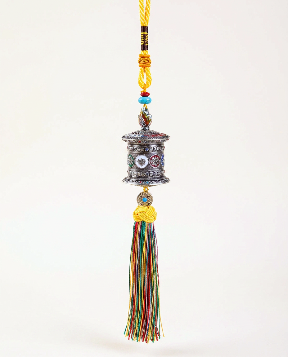 Rainbow Tibetan Prayer Wheel Charm — Silver