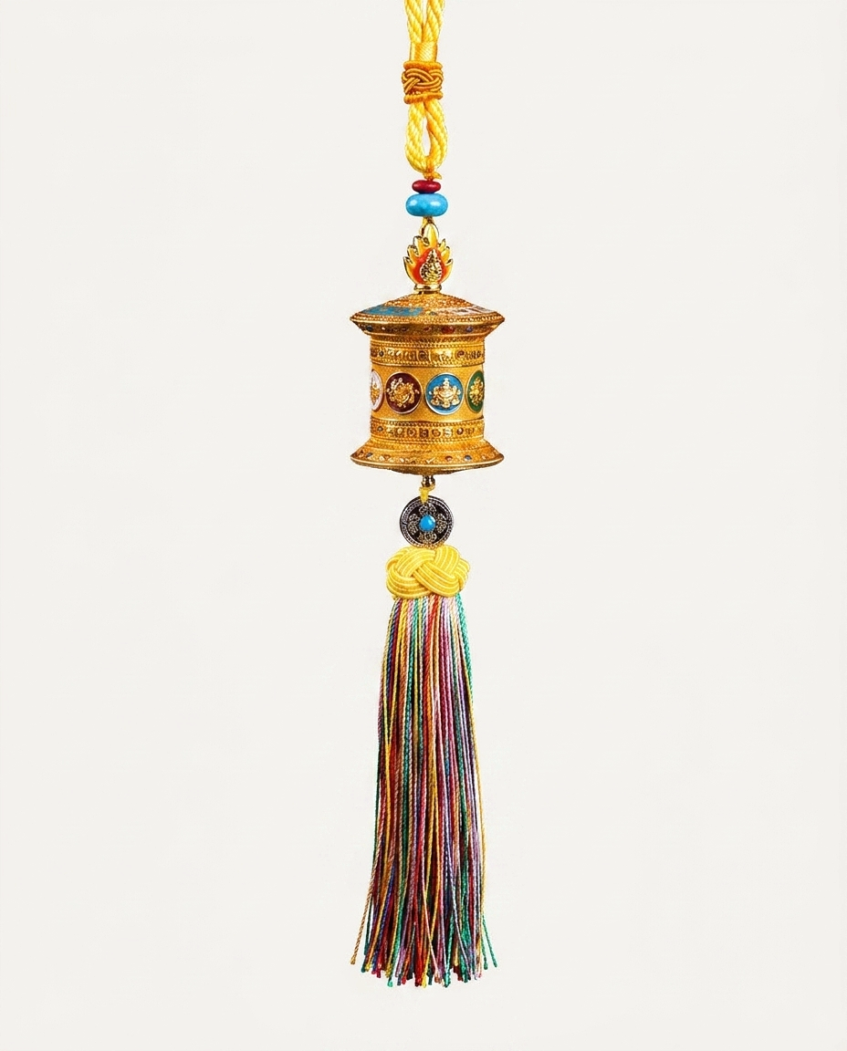 Rainbow Tibetan Prayer Wheel Charm — Yellow
