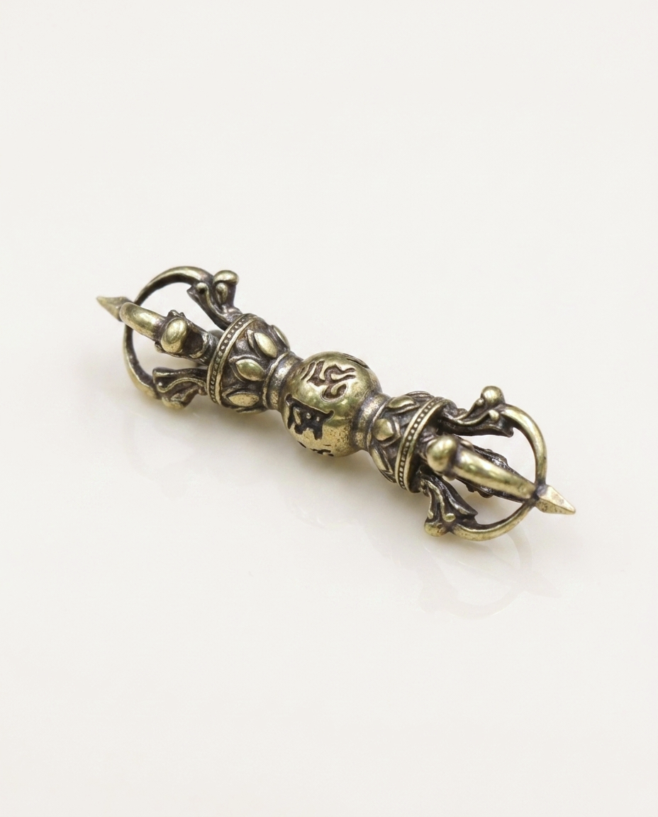 Brass Charm Keyring — Six Character Vajra