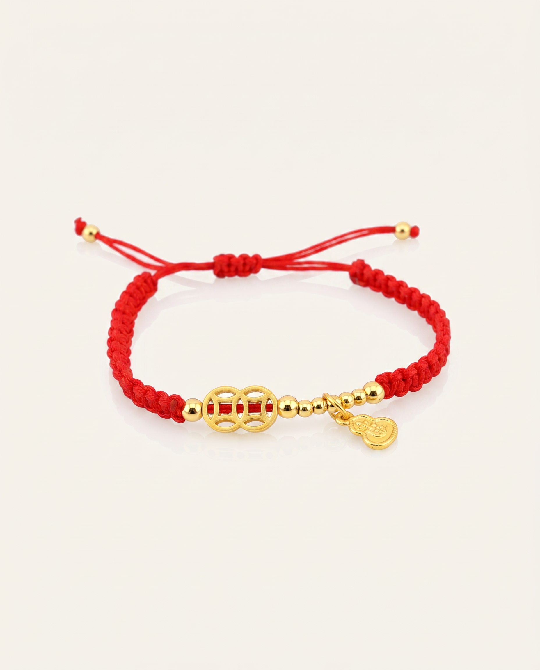 Coins with Hulu Red String Bracelet, alternate view