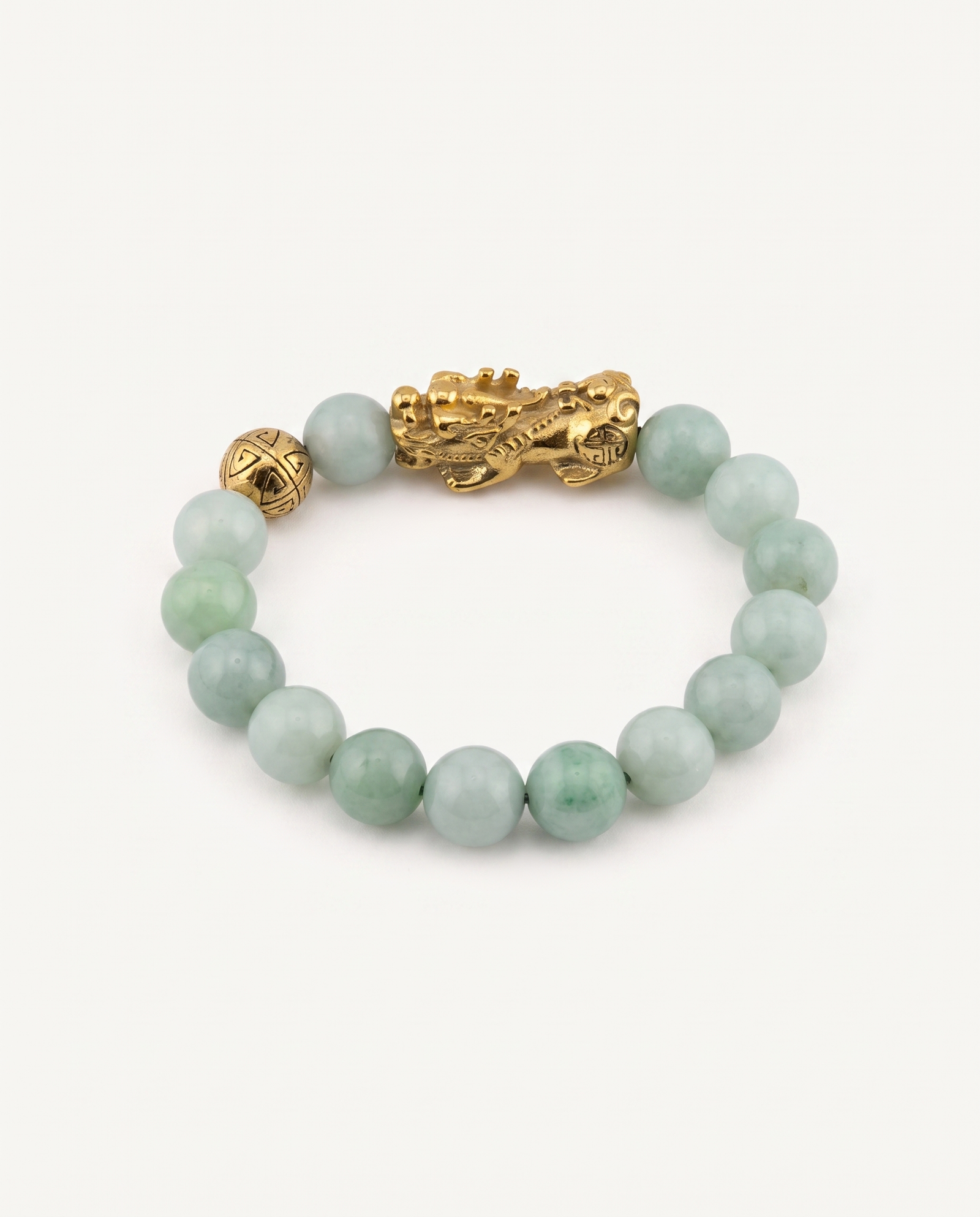 Harmony Charm | Pixiu Dragon Light Green Jade Bracelet, detail view