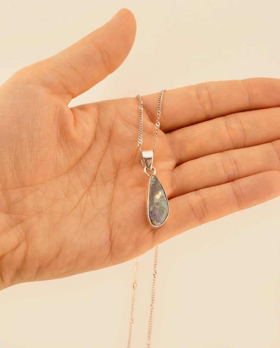 Earth Drop Solid Australian Opal Necklace