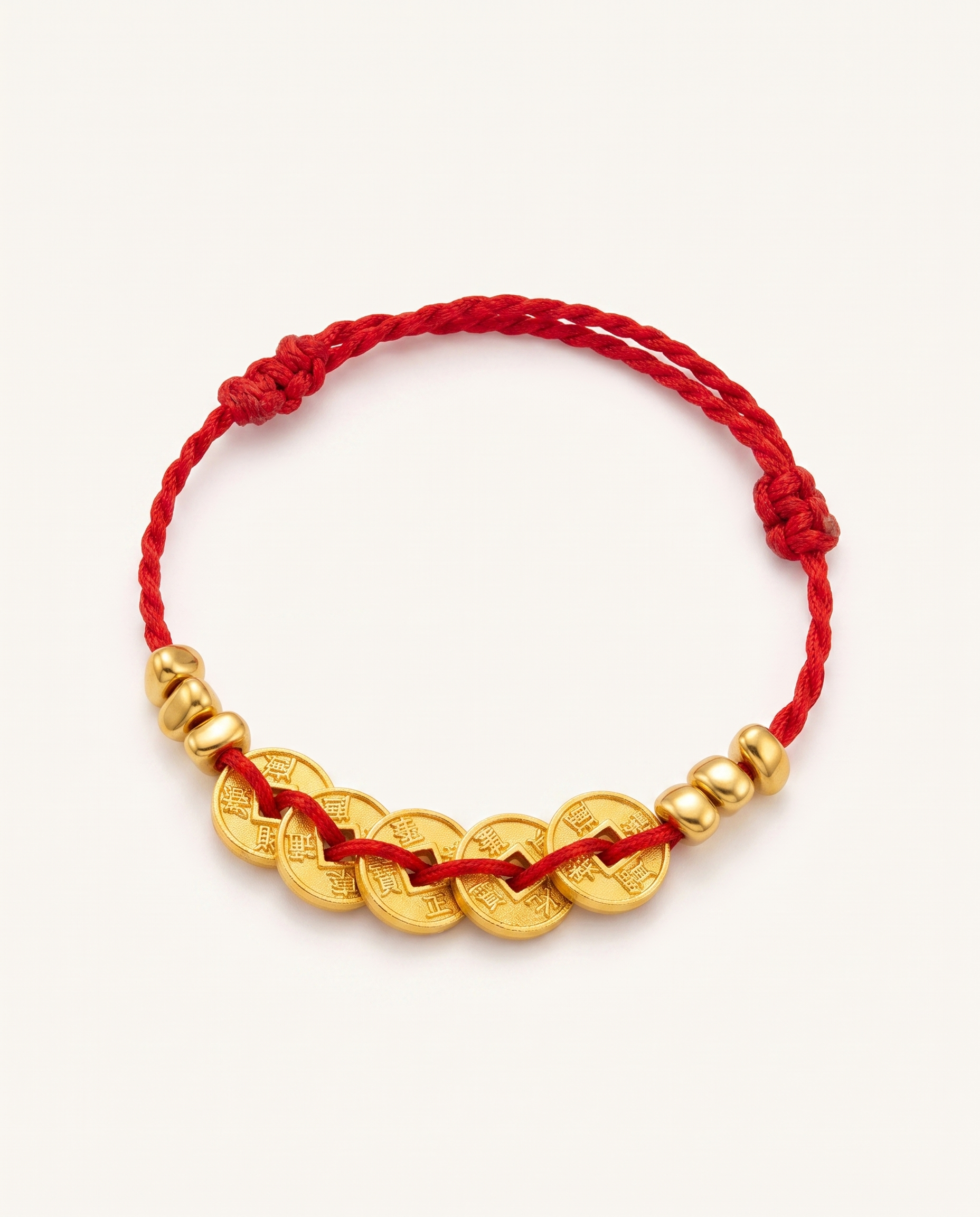 Five Emperors Coin Red String Bracelet, alternate view