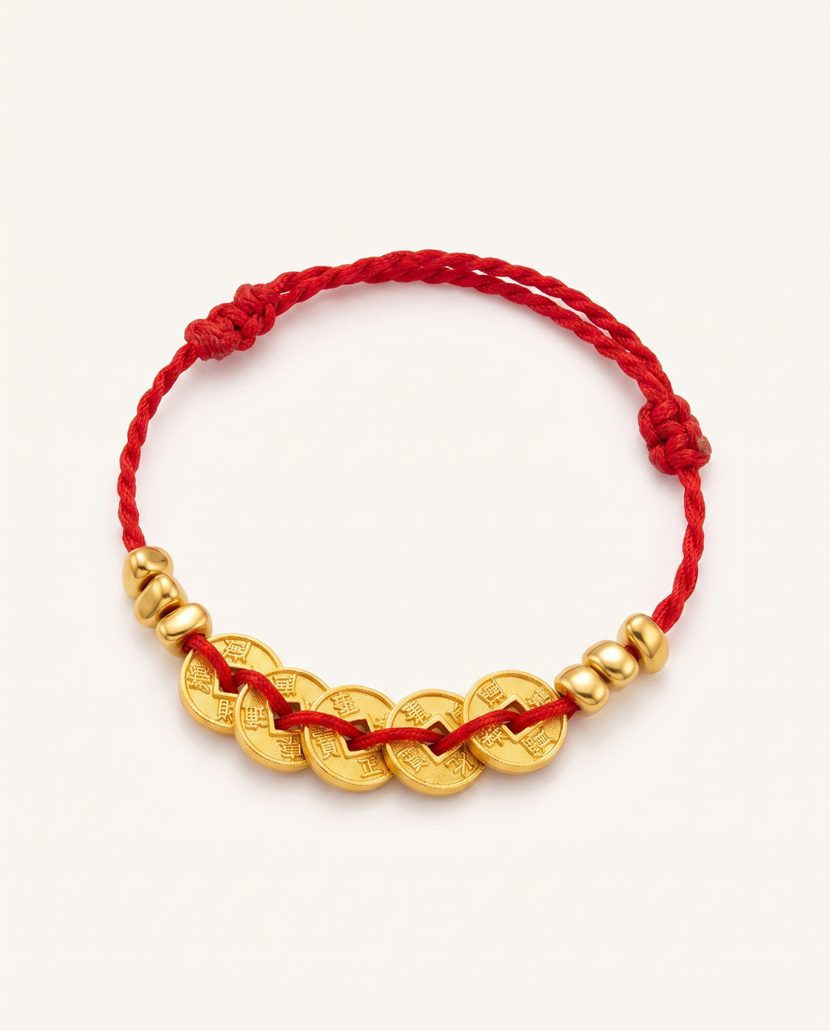 Five Emperors Coin Red String Bracelet, alternate view