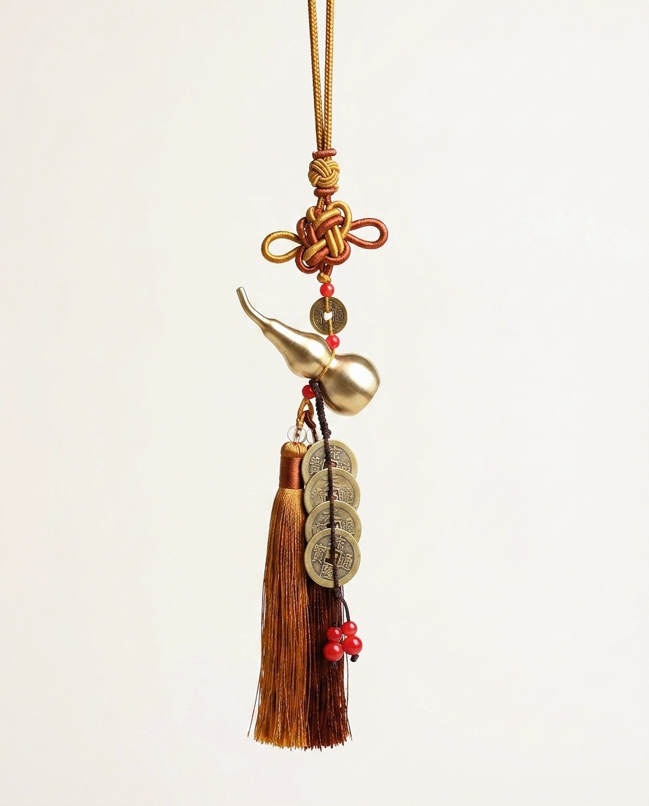 Hulu Charm with Five Emperor Coins — Brown