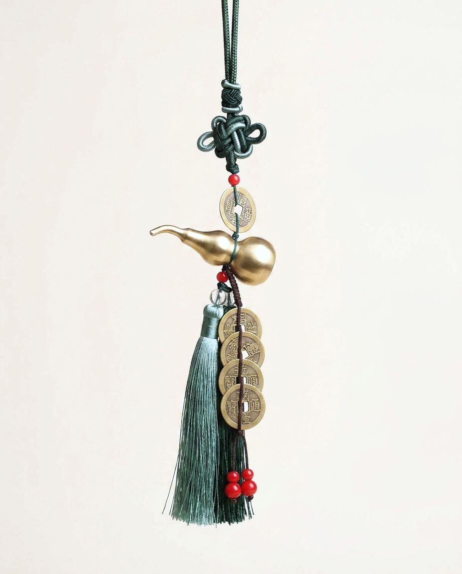 Hulu Charm with Five Emperor Coins — Green