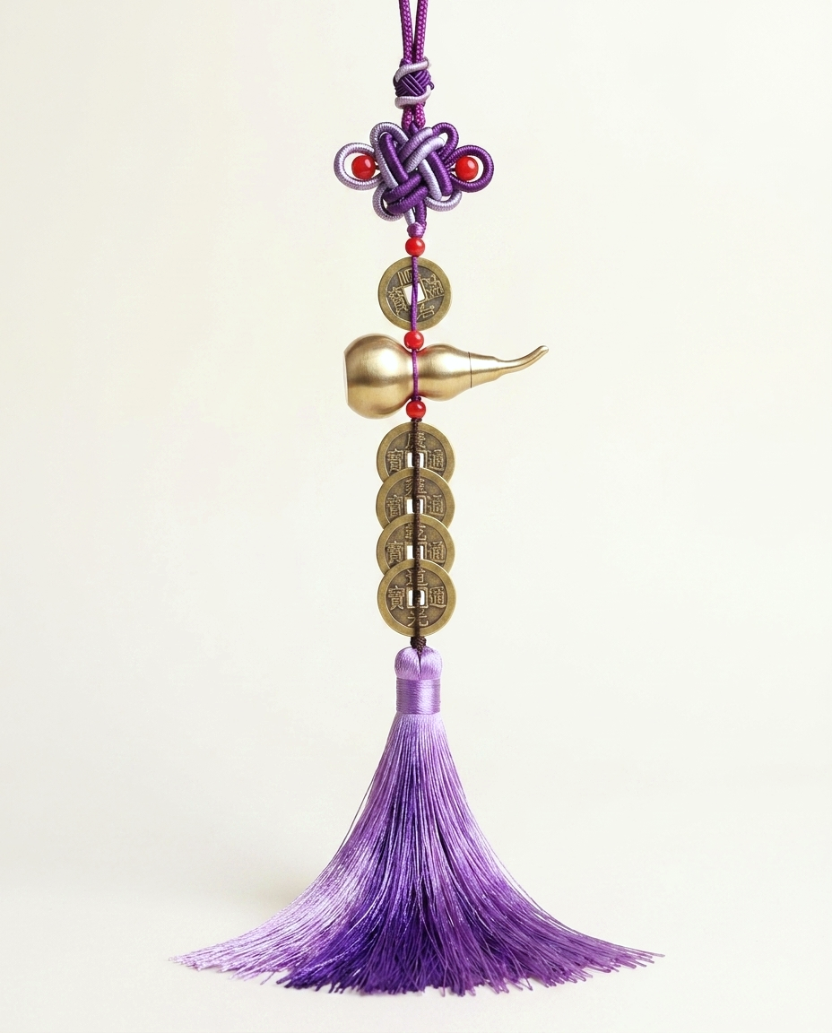 Hulu Charm with Five Emperor Coins — Purple