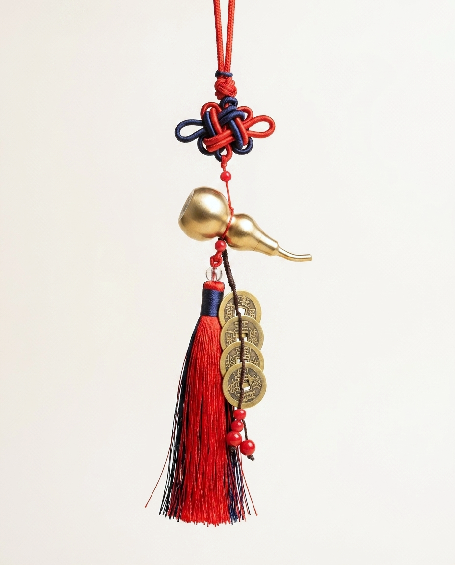 Hulu Charm with Five Emperor Coins — Red & Blue