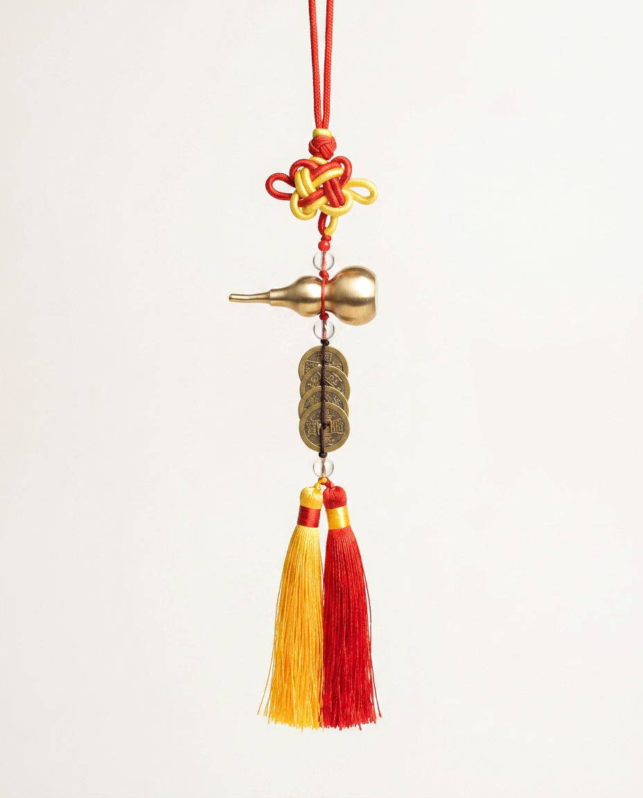 Hulu Charm with Five Emperor Coins — Red & Yellow
