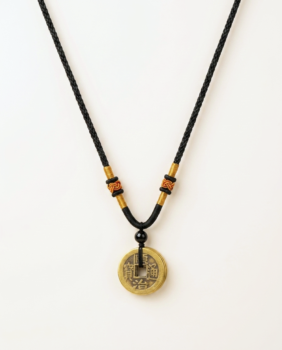 Five Emperor Coin Necklace — Black