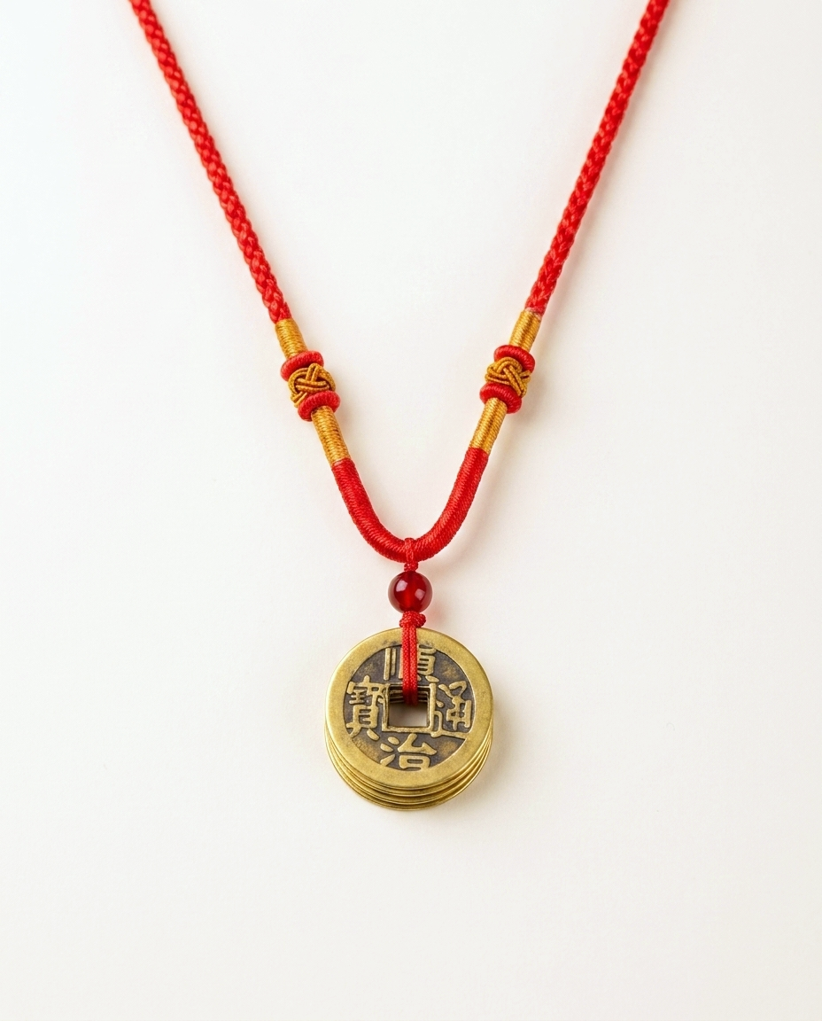 Five Emperor Coin Necklace — Red