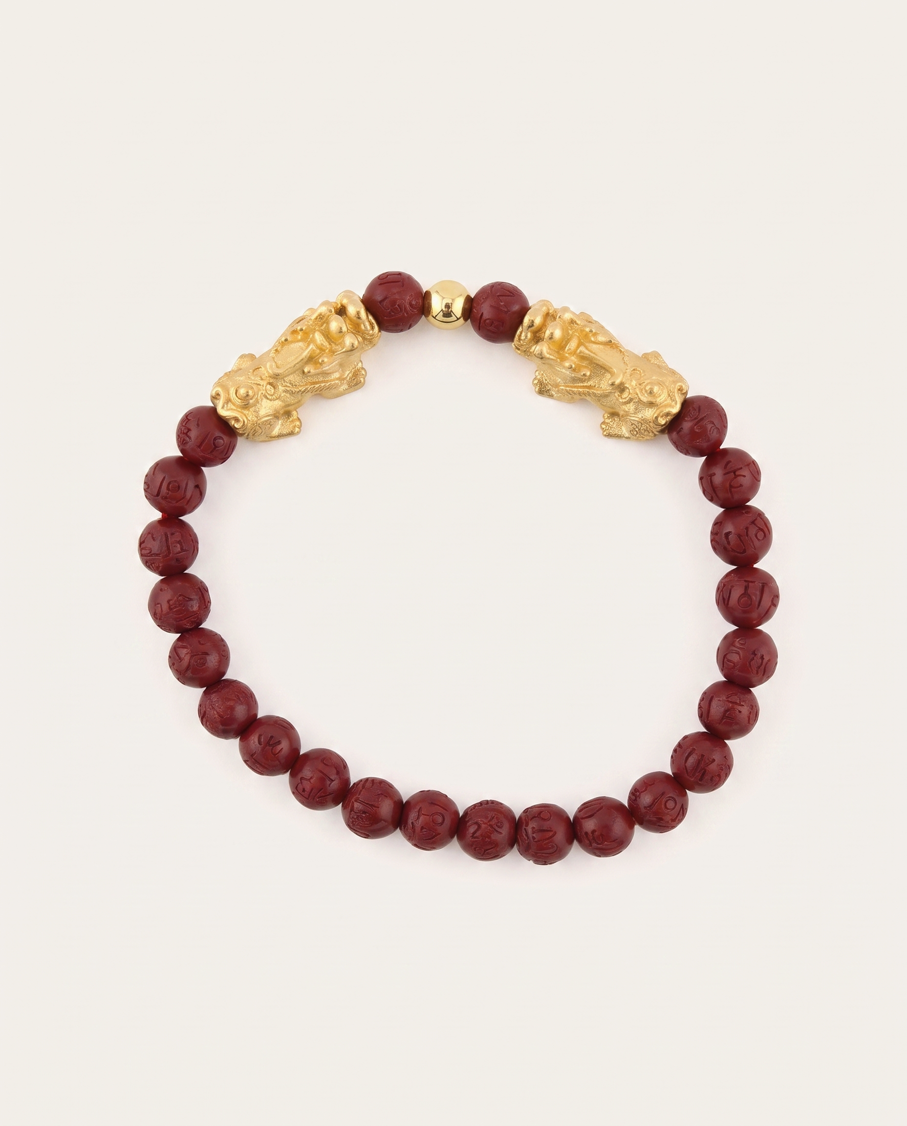 Fortune Charm Mini Pixiu Red Cinnabar Bracelet flat lay