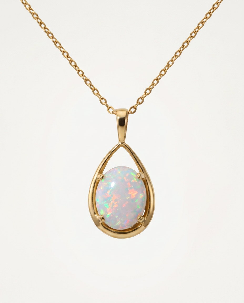 Solid Australian Opal Necklace 18K Gold (2)