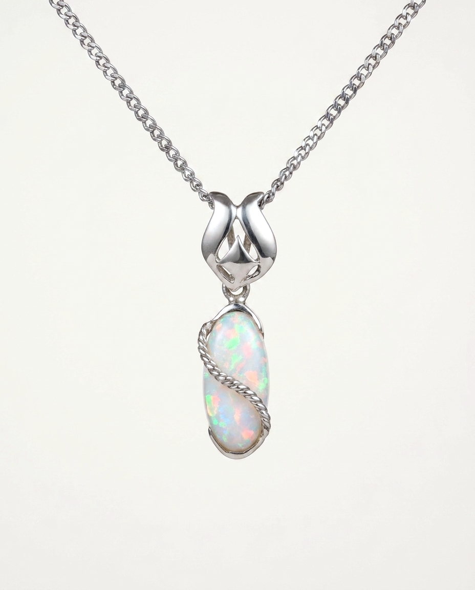 Solid Australian Opal Necklace Silver